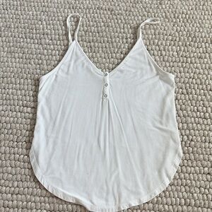 Free People Cream Ribbed V‑Neck Button-Front Tank